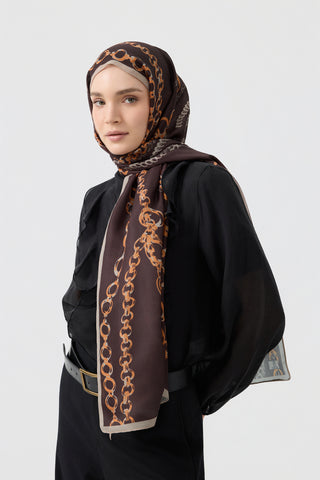 Cotton Twill Scarf Loop Line Dark Brown