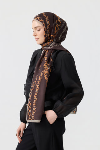 Cotton Twill Scarf Loop Line Dark Brown