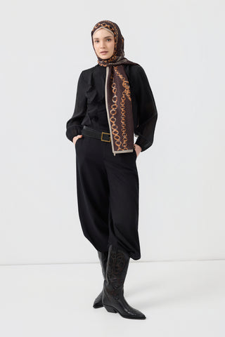 Cotton Twill Scarf Loop Line Dark Brown