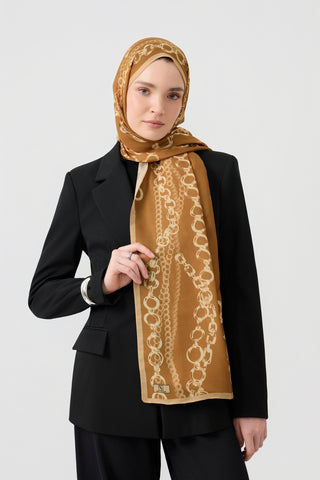 Cotton Twill Scarf Loop Line Camel
