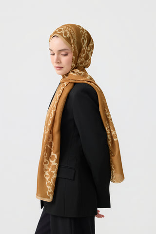 Cotton Twill Scarf Loop Line Camel