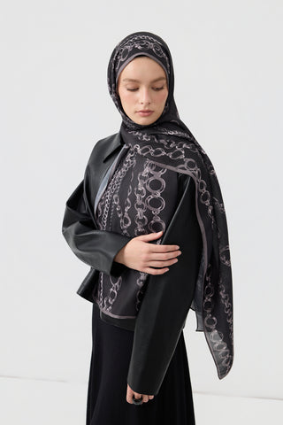 Cotton Twill Scarf Loop Line Grey