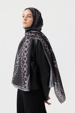 Cotton Twill Scarf Loop Line Grey