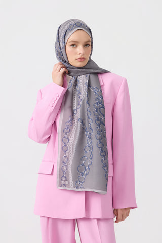 Cotton Twill Scarf Loop Line Silver