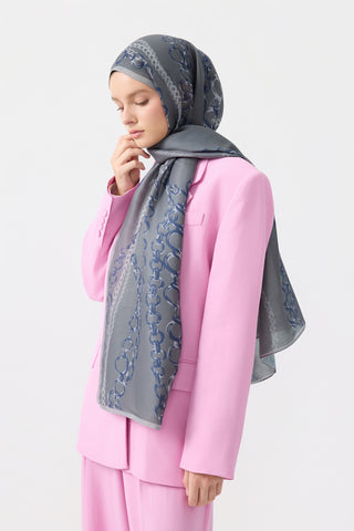 Cotton Twill Scarf Loop Line Silver