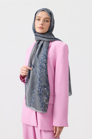 Cotton Twill Scarf Loop Line Silver