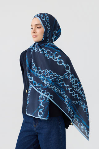 Cotton Twill Scarf Loop Line Indigo