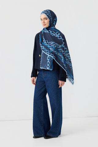 Cotton Twill Scarf Loop Line Indigo