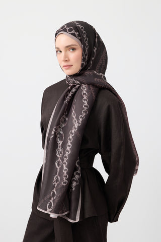 Cotton Twill Scarf Loop Line Brown