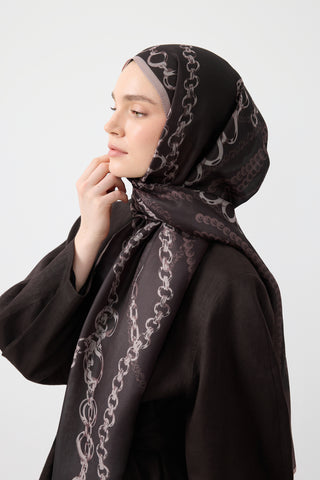 Cotton Twill Scarf Loop Line Brown