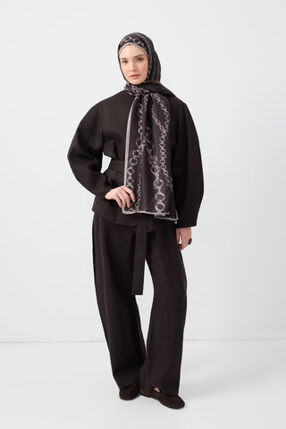 Cotton Twill Scarf Loop Line Brown