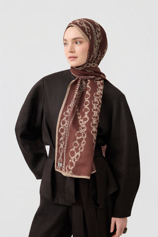 Cotton Twill Scarf Loop Line Auburn Brown