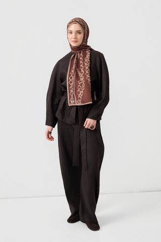 Cotton Twill Scarf Loop Line Auburn Brown