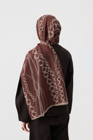 Cotton Twill Scarf Loop Line Auburn Brown