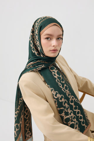 Cotton Twill Scarf Loop Line Dark Green