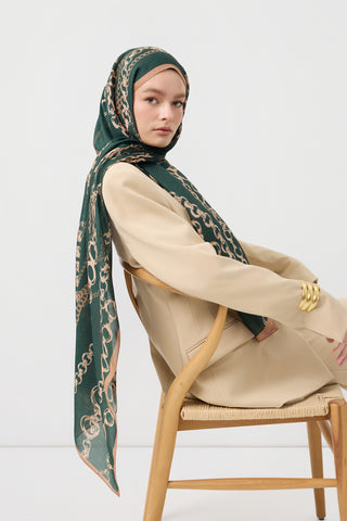 Cotton Twill Scarf Loop Line Dark Green