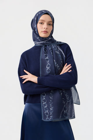 Cotton Twill Scarf Loop Line Navy Blue