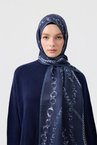 Cotton Twill Scarf Loop Line Navy Blue