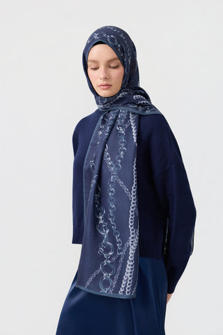 Cotton Twill Scarf Loop Line Navy Blue