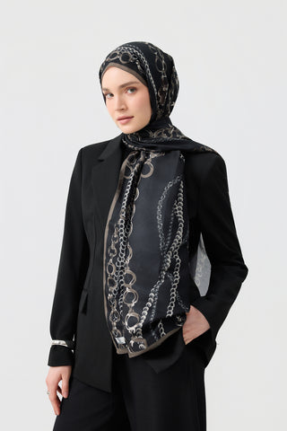 Cotton Twill Scarf Loop Line Black
