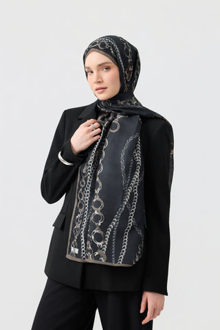 Cotton Twill Scarf Loop Line Black