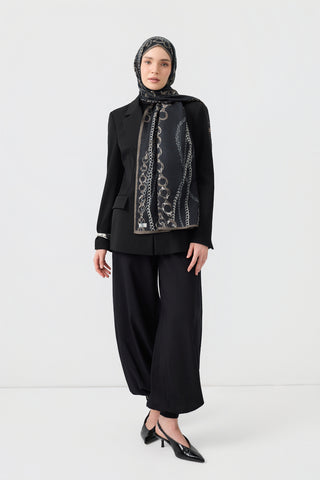 Cotton Twill Scarf Loop Line Black