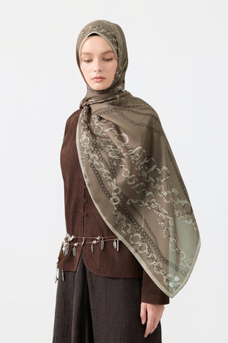 Cotton Twill Scarf Loop Line Latte Brown