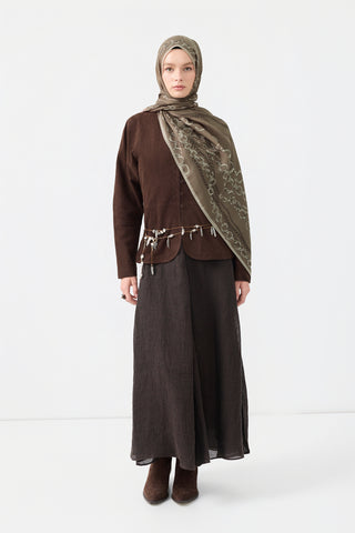 Cotton Twill Scarf Loop Line Latte Brown