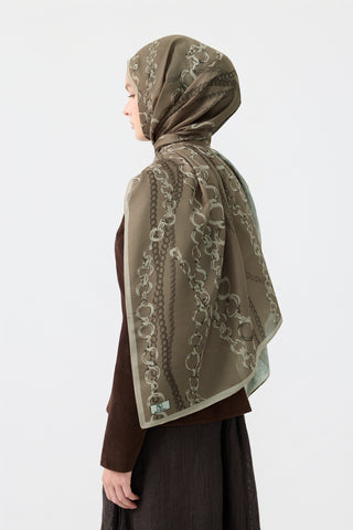 Cotton Twill Scarf Loop Line Latte Brown
