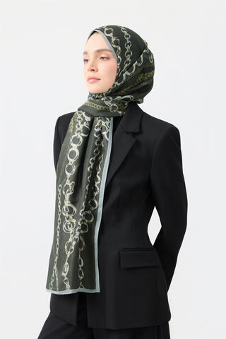 Cotton Twill Scarf Loop Line Olive Green