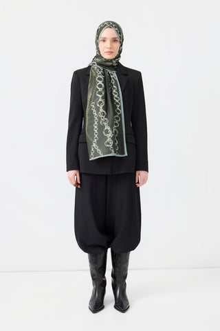 Cotton Twill Scarf Loop Line Olive Green