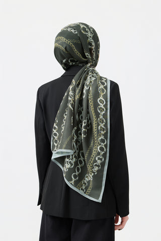 Cotton Twill Scarf Loop Line Olive Green