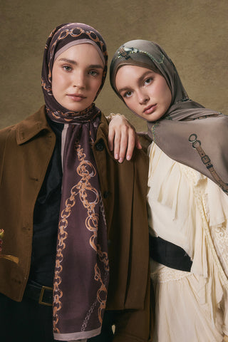 Cotton Twill Scarf Loop Line Dark Brown