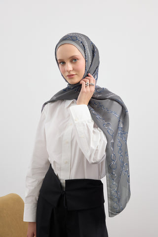 Cotton Twill Scarf Loop Line Silver