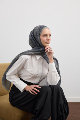 Cotton Twill Scarf Loop Line Silver