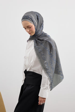 Cotton Twill Scarf Loop Line Silver