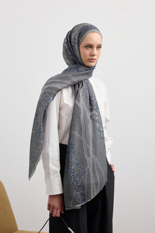 Cotton Twill Scarf Loop Line Silver