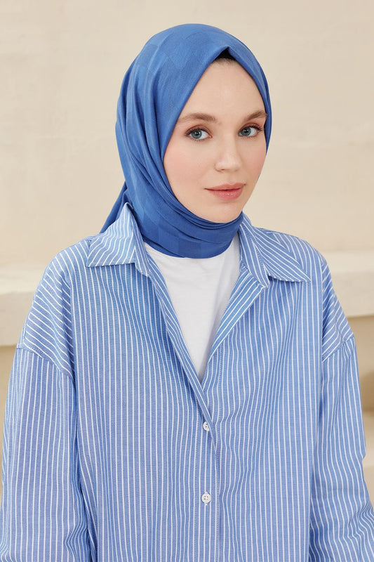 Checker Pattern Modal Jacquard Shawl Blue