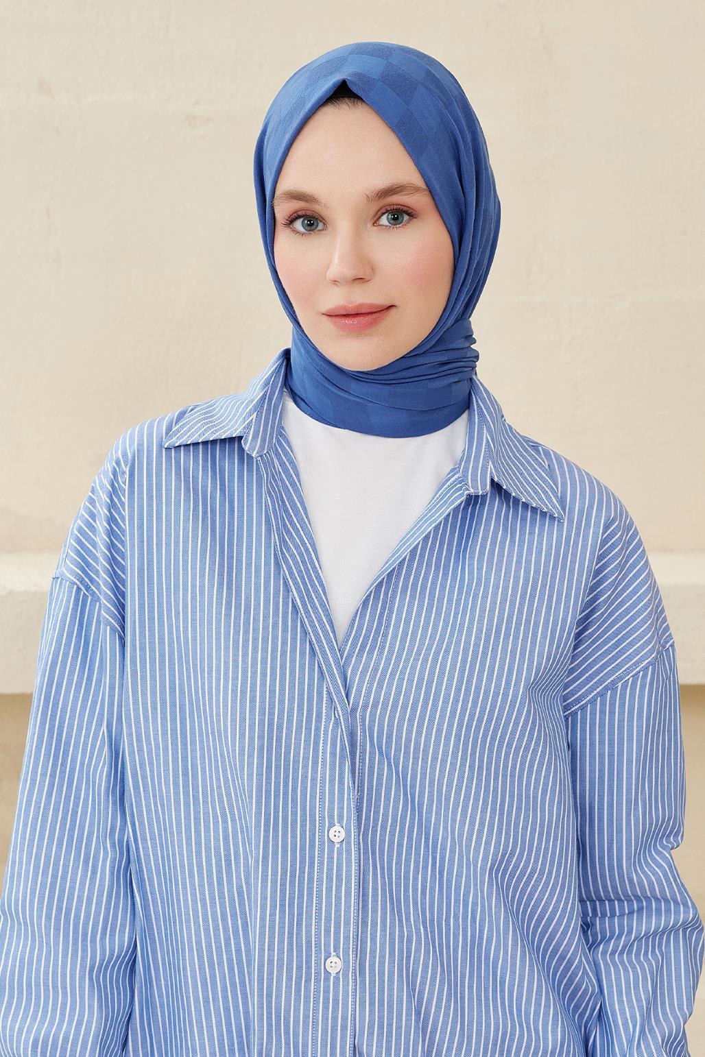 Checker Pattern Modal Jacquard Shawl Blue