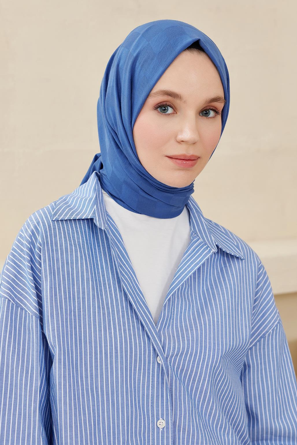 Checker Pattern Modal Jacquard Shawl Blue