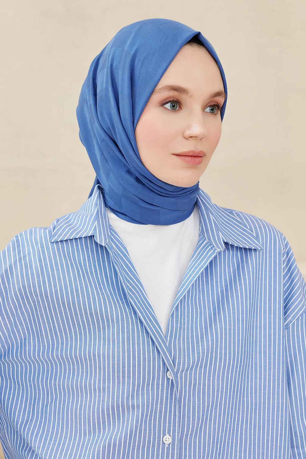 Checker Pattern Modal Jacquard Shawl Blue