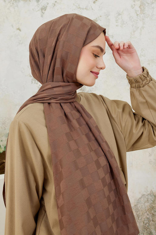 Checker Pattern Modal Jacquard Shawl Mocha