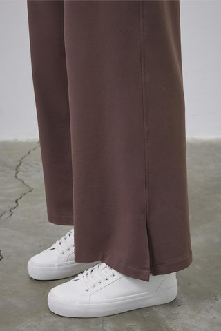 Dania High Waist Slit Loose Trousers Cocoa