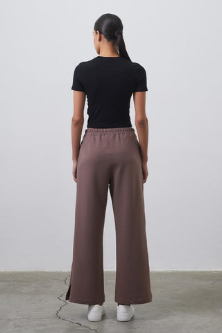 Dania High Waist Slit Loose Trousers Cocoa