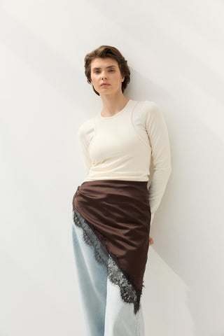 Lace Trim Waist Accessory Brown
