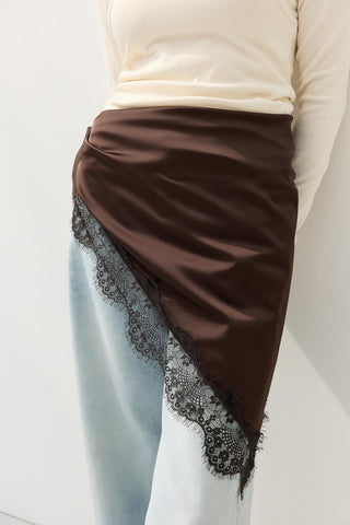 Lace Trim Waist Accessory Brown