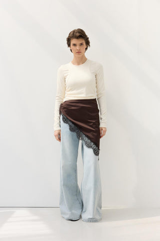Lace Trim Waist Accessory Brown