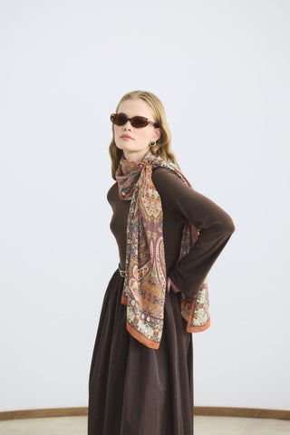 Slim Fit Belted Mix Dress Brown