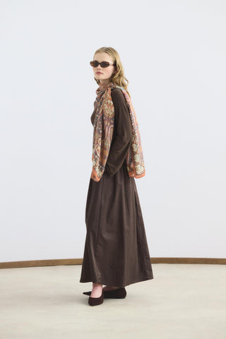 Slim Fit Belted Mix Dress Brown