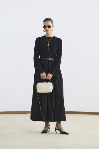 Slim Fit Belted Mix Dress Black